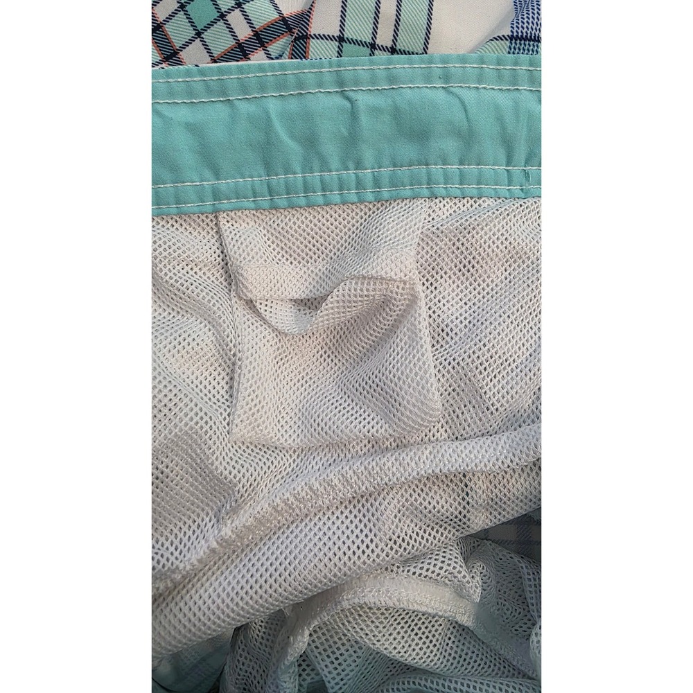 Merona Men's Plaid Swim Trunks Teal Blue White Board‎ Shorts Size Large - Picture 4 of 6